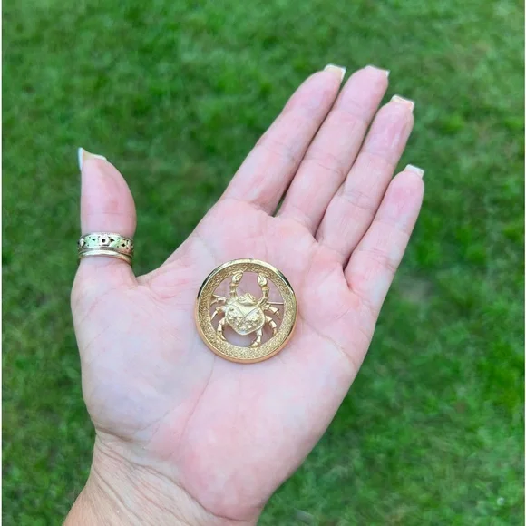 Vintage Crown Trifari 1969 Cancer Zodiac Brooch Gold-tone Astrology Crab - Picture 6 of 17